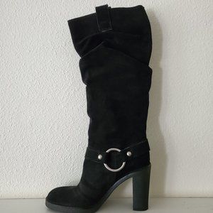Black suede knee high boots